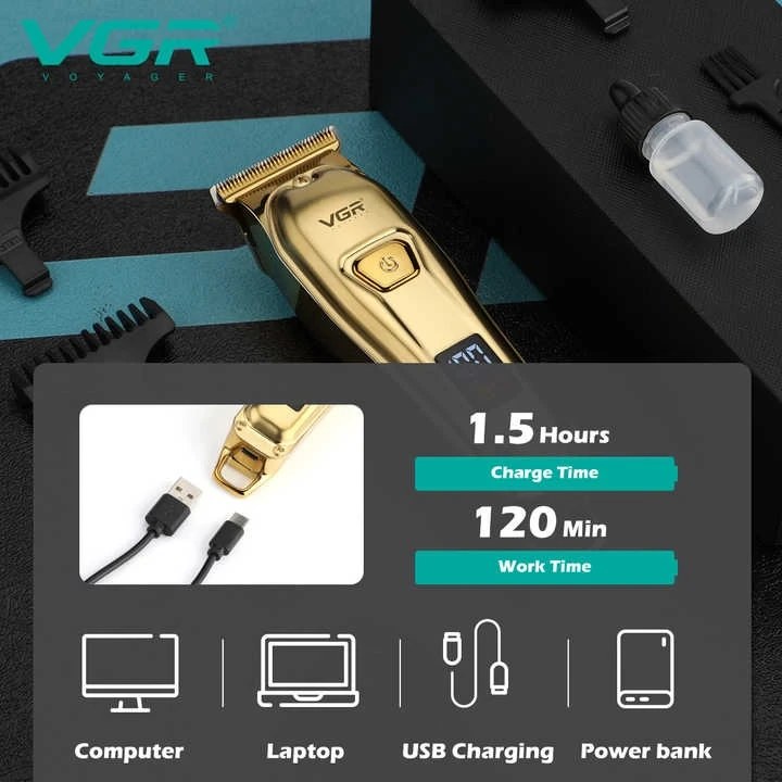 ماشین اصلاح موی سر و صورت وی جی آر مدل V-965 | خط زن شارژی با تیغه استیل