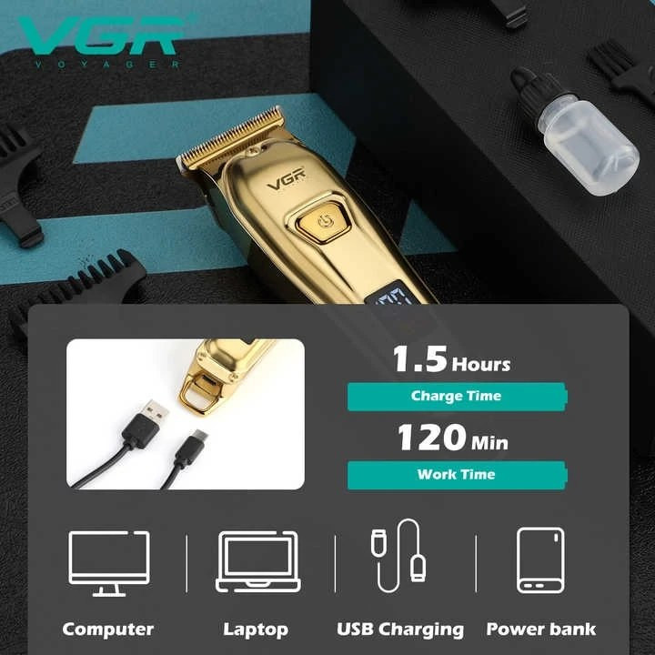 ماشین اصلاح موی سر و صورت وی جی آر مدل V-965 | خط زن شارژی با تیغه استیل