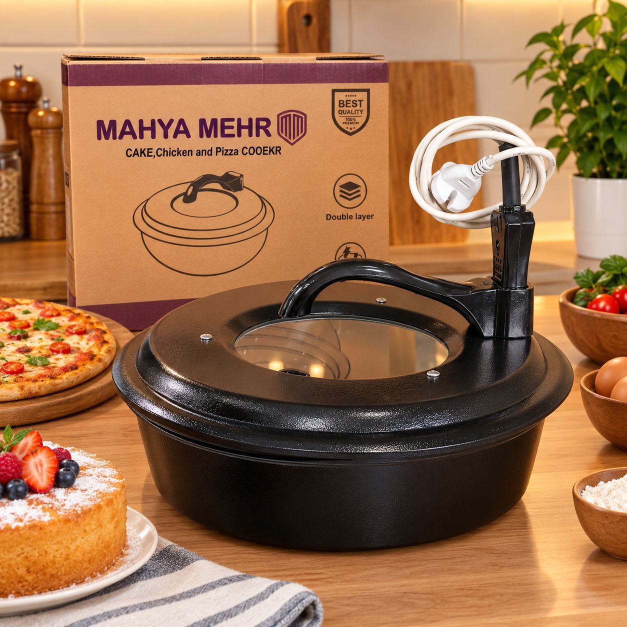 کیک‌پز برقی محیا مهر MAHYA MEHR | پخت کیک، مرغ و پیتزا | درب پنجره‌دار